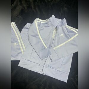 Adidas Lavender Tracksuit with White Stripes